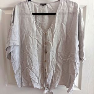 Cropped Linen Tie Front Top